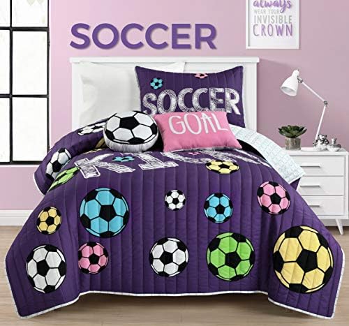 Спално Бельо Lush Decor Girls Soccer Bedding - Комплект от 4 теми, Двойна, Лилаво