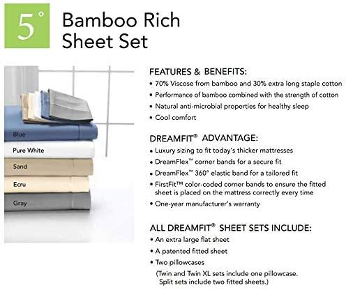 Dreamfit DreamChill Луксозни Охлаждащи бамбукови кърпи с гъвкави ъглови джапанки с дълбок джоб 21 Произведено в САЩ, комплект чаршаф