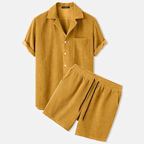 n/a Мъжки Вельветовые комплекти, Обикновена риза с къс ръкав и копчета, с ревери, Шорти, Градинска дрехи, Мъжки Ежедневни костюми (Цвят: