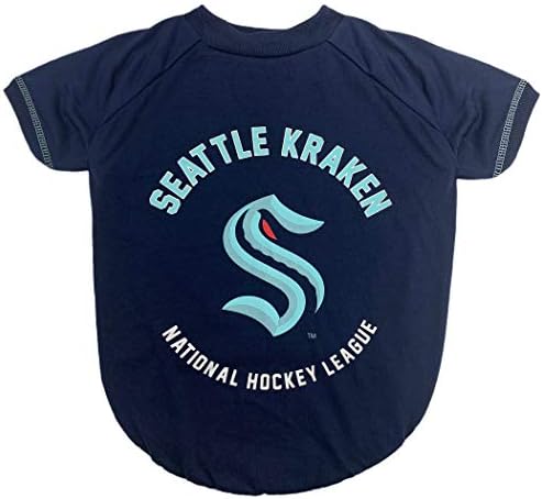 Тениска Pets First Dog; Тениска NHL Seattle Kraken за кучета и котки, Размер: Среден. Без бръчки, Меко и удобно, здраво