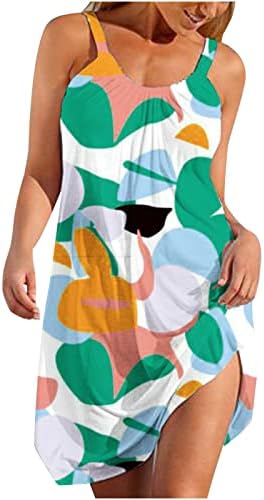 Женствена рокля за Лятото 2023, Плажни Рокли с принтом, Без ръкав, С кръгло деколте, Секси Сарафан, Ежедневното Струящееся Рокля-люлка