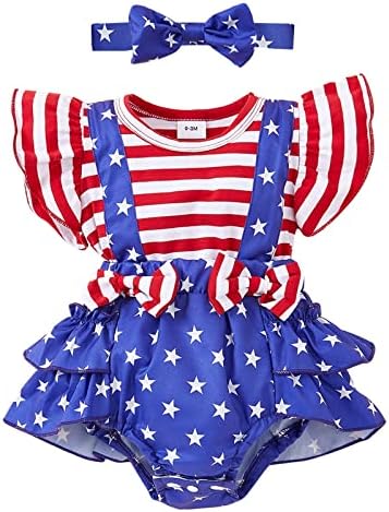 Облекло на 4-ти юли, Дрехи за малките Момичета, Американски Дрешки За Новородено, Сладък Гащеризон с Къдри от САЩ, Летни Тоалети