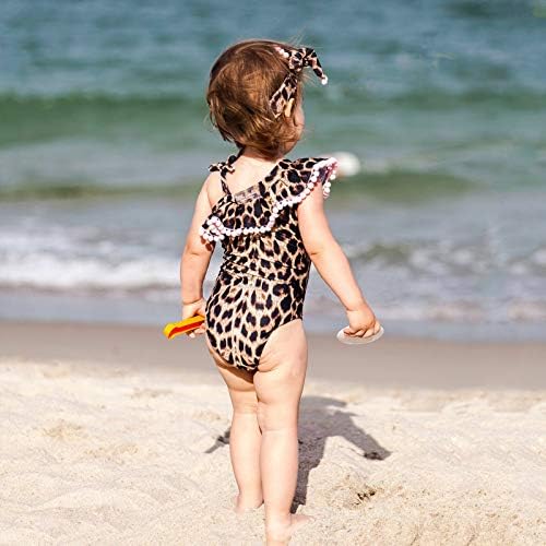 Деца За Малки Момичета Бикини С Леопардовыми пискюли, Цельнокроеный Бански костюм, хавлии за Плаж, Бански костюми, Комплект за