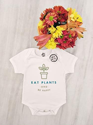 Боди За новородени Spunky Stork Унисекс Baby Eat Plants Be Happy Биологичното Веганское