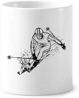 Зимни Спортове Черно Ски Спорт Илюстрация На Държач За Четка За Зъби И Дръжки За Чаша Керамична Поставка За Чаша За Моливи