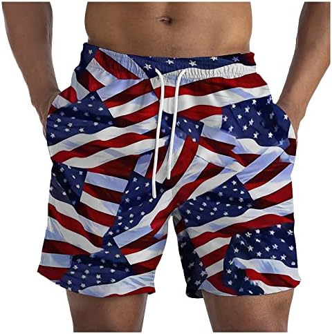 WENKOMG1 Патриотични къси Панталони за мъже, Бански със Звезди и Ивици, Панталони с Флага на Деня на Независимостта, Плажни Шорти