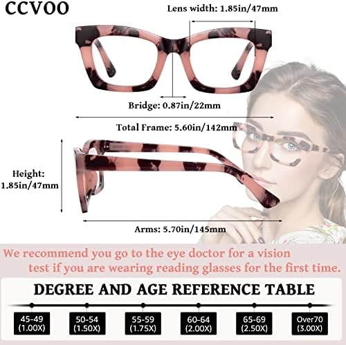 CCVOO, 6 опаковки очила за четене в стила на Опра за жени, блокер синя светлина компютърни квадратни ридеры с пружинным тръба на