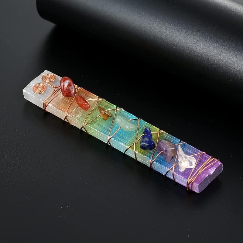 Селенитовая пръчка ръчно изработени Hiscus Healing Crystals за Чакри, Увита 7 Красиви Лечебни камъни с Неправилна форма - (Цвят:)
