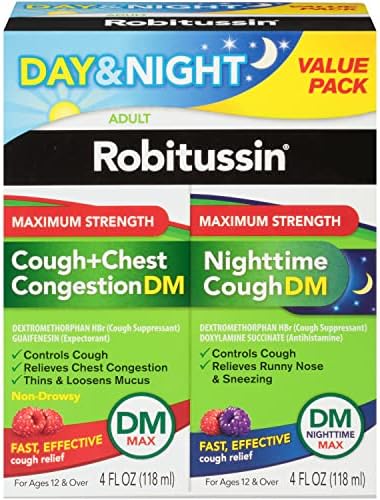 Робитуссин от максимално силна кашлица + Запушване в гърдите DM и От максимално силна кашлица нощно DM, Лекарства за кашлица за възрастни