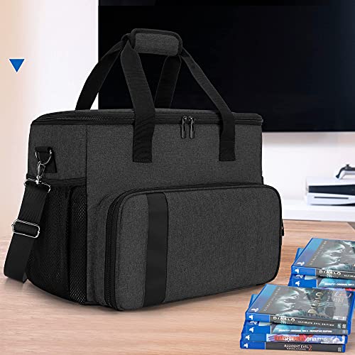 Калъф CURMIO, Съвместим с PS5, PS4, PS4 Pro, Пътна чанта за игра конзола, контролер, дискове и аксесоари, Черен (Само чанта, патент, дизайн)