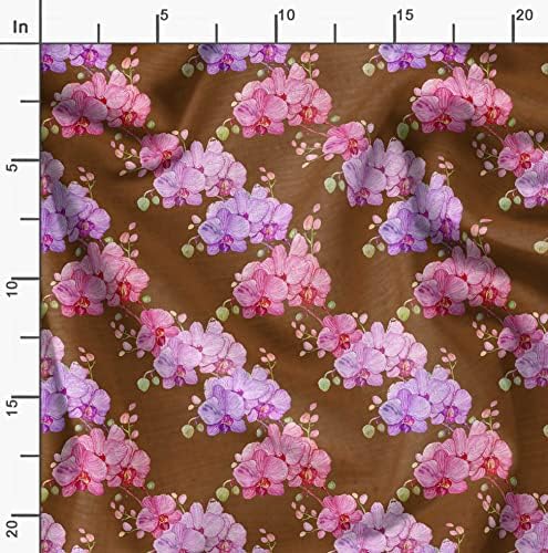 Памучен трикотажная плат Soimoi кафяв цвят, плат за бродерия с флорални принтом под формата на листата ширина 58 см