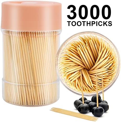 Бамбукови клечки за зъби TRTRin [размер 3000] - С многократно държач за клечки за зъби, Здрави зъби с гладка повърхност, за