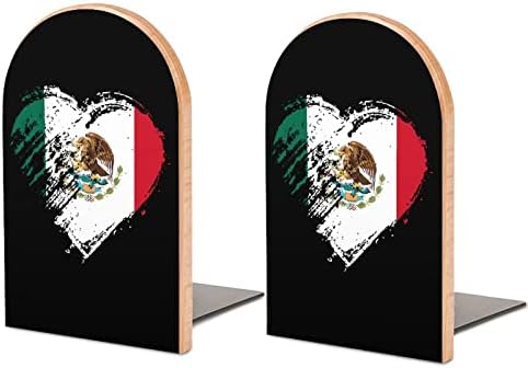 Необработени Дървени Поставки за книги с Флага на Мексико във формата на Сърце, Тежки Държачи за книги, Декоративни Края,