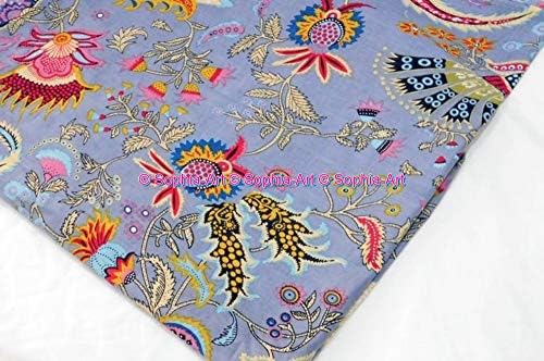 Памучен плат с индийски принтом Джайпури Ръчно изработени, тропически цветя модел Пейсли, Етнически принтом Санганер Курти, Памучен плат (Сив
