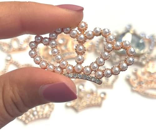 Бижута във формата на Корона с блестящи кристали и плоски облегалка (Розово злато - 10 x) | Аксесоари за diy проекти със собствените