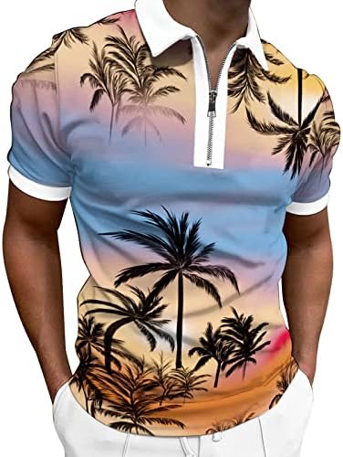 UBST 2022 Нови Мъжки Ризи с къси ръкави, Летни Блузи с къс ръкав и цип на врата, Ежедневни тениски за голф Henley с Гавайским