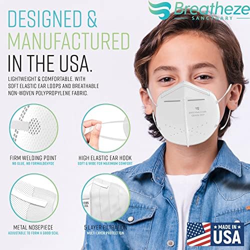 Breatheze KN95 Mask for Kids - Детски маска KN95, Регистрирана от FDA, Направени в САЩ