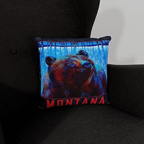 Възглавница за диван Монтана Night Grizzly от изкуствен велур с картини с маслени бои на художника Кари Plc 18 x 18.