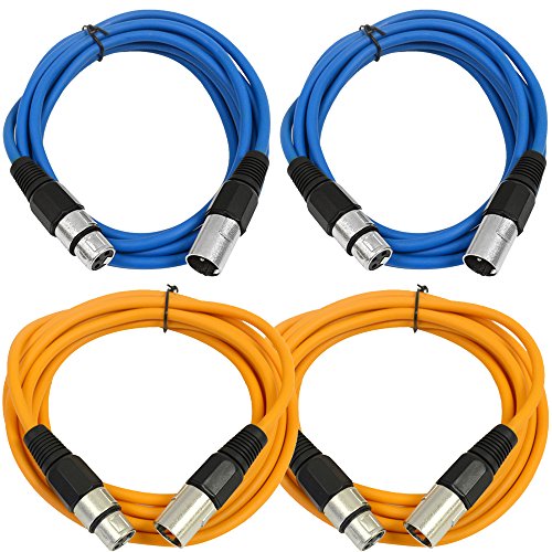 Сеизмично аудио - SAXLX-10-4 комплекта кабели 10' XLR за мъже и XLR за жени - Балансирано 10-крак свързващ кабел - синьо и оранжево