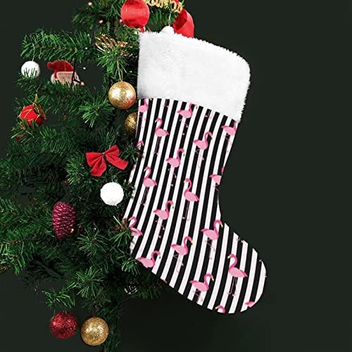 Фламинго в Черно-бяла Ивица, Коледни Чорапи, Окачени Чорапи с Принтом, Коледна Елха, Украса за Камината