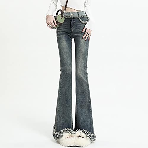 Размер 20 Панталони за Жени, Разкроена Дънки с Висока Талия, Тънък, опростен и елегантен Дизайн, Дънкови Гамаши изработени от Деним