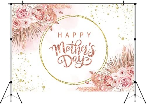 Апертура на Ден на майката Фонове 7x5 фута в стил бохо Розово цвете на цвете със златни точици Фон за снимки Фотобудка студиен