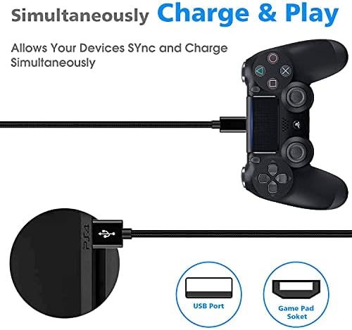 10-Крак Кабел за зареждане на Зареждащото устройство на контролера PS4, Актуализиран Дълъг Кабел за бързо зареждане Micro USB 2.0 в Найлонов оплетке за Playstaion 4, PS4 Slim/Pro, Xbox One