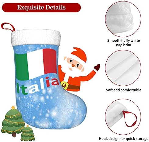 QG ZZX Коледни Чорапи с Бяла Супер Меки Плюшени Белезници, Коледни Чорапи с Италиански Флаг, Коледна Украса, на Отглеждане