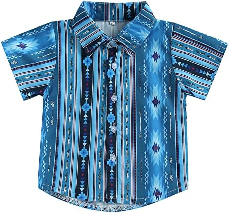 Облекло в стил Уестърн За малки момчета, Ковбойская Тениска Копчета с къс ръкав, Блузи, Цели Летни Дрехи от 3 до 4 години