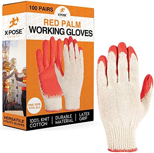 Работни ръкавици от червена длан - Плетени ръкавици с покритие от латекс, каучук с изземване - Силни Защитни ръкавици за строеж, Електрозахранване