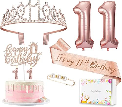 8 парчета на Бижута в 11-ия рожден ден за момичета, включително и в цилиндър за тортата за рождения Ден на 11-годишно момиче, колан Кралица на рожден Ден с перлена игла,