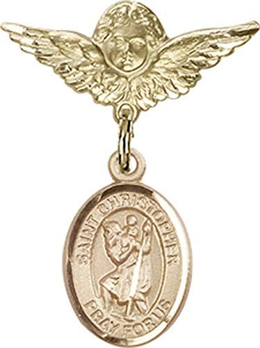 Иконата на детето Jewels Мания за талисман на Св. Кристофър и икона на Ангел с крила | Икона детето си от 14-каратово злато