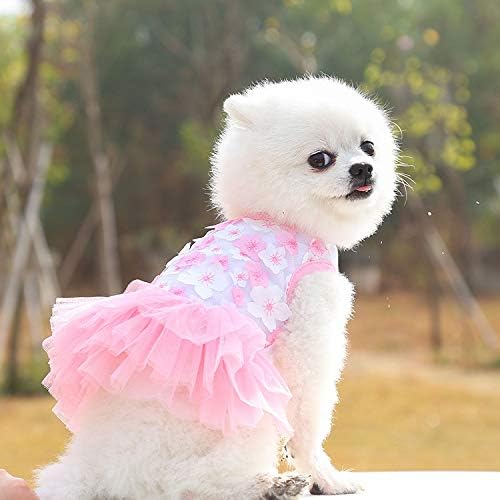 PIXRIY Хубава Рокля за малки Кученца, Дантелено Рокля-пакет за кучета, Пола, Пролет-Лято, Виолетово-Розова Рокля на Принцеса с малко