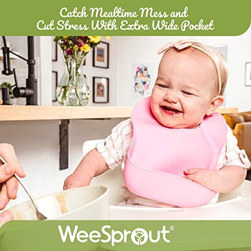 Водоустойчив силикон детски престилки WeeSprout (опаковка от 2) | Джоб за събиране на храна