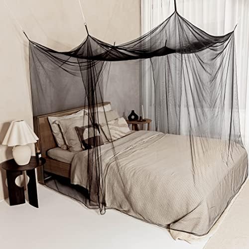 Черна mosquito net, за да едноспални легла и легла King-Size – 2 странични дупки и 6 висящи линии – Декоративна правоъгълна форма, за дома