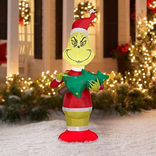 5,5 Метра. Висок Коледен Надуваем Зелен Коледен герой, Облечен с шапка на Дядо Коледа, Притежава Коледна елха за Украса на празници