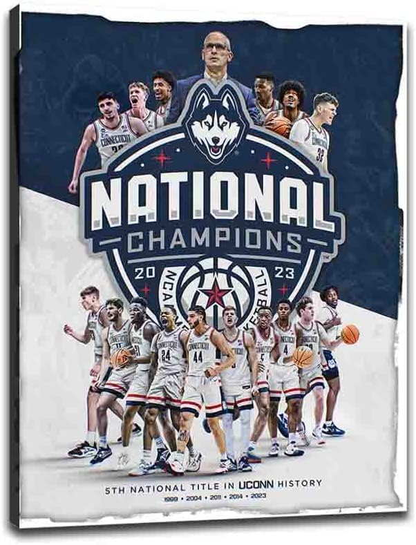 2023 UConn Мъжки Баскетбол Национални първенства Плакат на Шампионската Платно Изкуството на Спортните Фенове Подарък Коллекционный Стенен