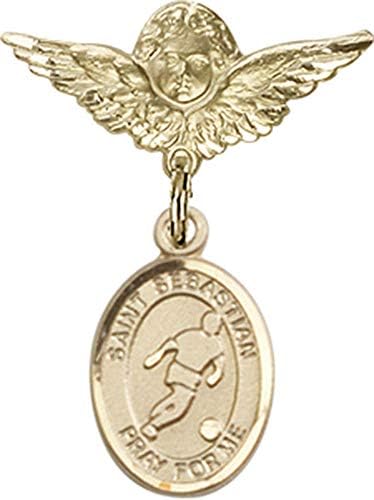 Иконата на детето Jewels Мания със Светия Себастьяном/Футбол чар и икона на Ангел с крила | Икона на детето със златен пълнеж със Светия