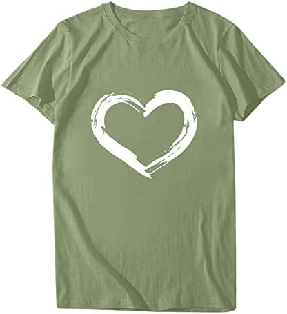Lounge Тениски за дамите Лято Есен С Къс Ръкав през Цялата Силует Блузи с Принтом на Сърцето и Любовта Тениски За Момичета 2023 Облекло