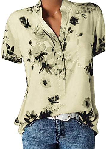 Женска тениска Andongnywell размера на Плюс с V-образно деколте и Цветисти Принтом, Градиент Блуза С Къси ръкави, Най-Туники