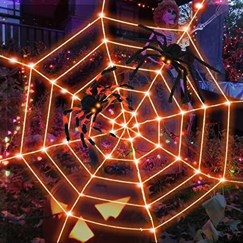 Украса за Хелоуин, осветителни Тела от Паяжината, 12-подножието 120-led wide Web, захранван с батерии и 2 * 20-Цолови Страшно