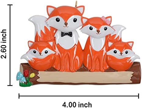 Украса за Коледната елха Fox Family от 4 души 2022 - Персонални Семейно бижу Red Fox - Украса за родители Fox, с 2 деца - Уникални