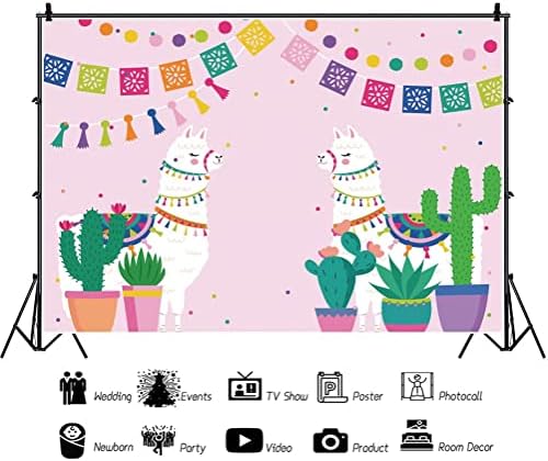DORCEV 5x3ft Лама Фон Сладка Алпака Пустинен Кактус Цветни Точки на Розов Фон За Снимки Мексикански Фестивал Вечерни Аксесоари За Парти
