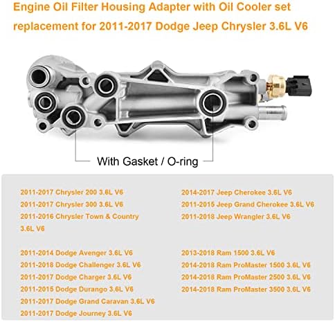 Адаптер на корпуса на масления филтър на двигателя с маслен радиатор (Обновен алуминий) замяна за 2011-2017 Chrysler Dodge Jeep