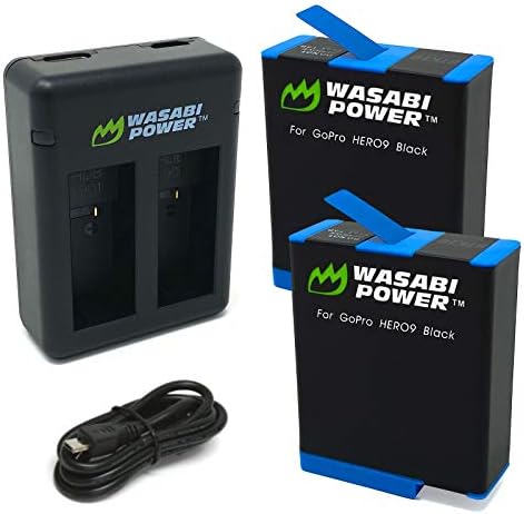 Батерия Wasabi Power (2 комплекта) и двойно зарядно устройство, Съвместим с GoPro HERO11 Black, HERO10 Black, HERO9 Black