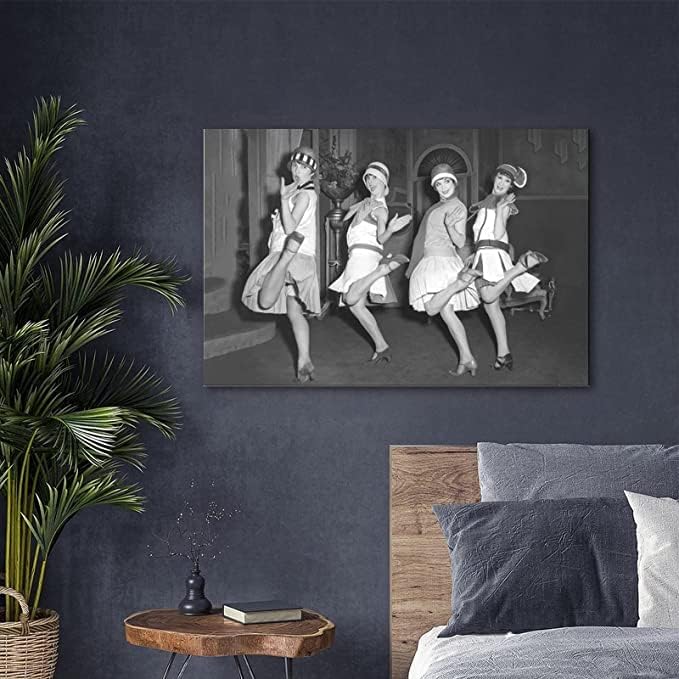 Момичета, Танцуващи в Чарлстън, Плакат с принтом Бурните двадесет, Ретро стил 1920-те, Стенно изкуство, черно-бял Плакат, Стенни Художествена живопис, печат върху плат