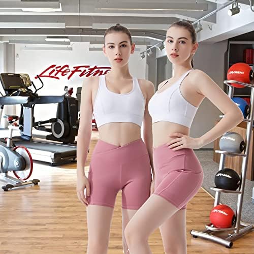 Дамски спортни къси Панталони за йога rosyclo 5 инча с висока Талия и Странични джобове, Непрозрачни Спортни Шорти за контрол на
