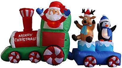 7 Фута Осветена Коледна Надуваем Дядо Коледа, Северен Елен, Penguin във влак, Осветени led Светлини, Надуваем Закрит и Открит