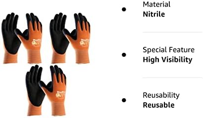 PIP 3 Опаковки, Работни ръкавици MaxiFlex Ultimate Hi-Vis Оранжев цвят 34-8014, Размери Small-X-Large (Голям), оранжево /Черно