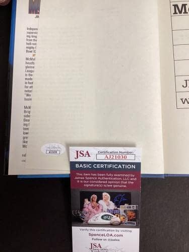 Джим Макмеън￼ Книга с автограф от Самия дързък мечка във футбола Чикаго￼ Автограф Мечки JSA NFL - Различни предмети, с автограф от NFL